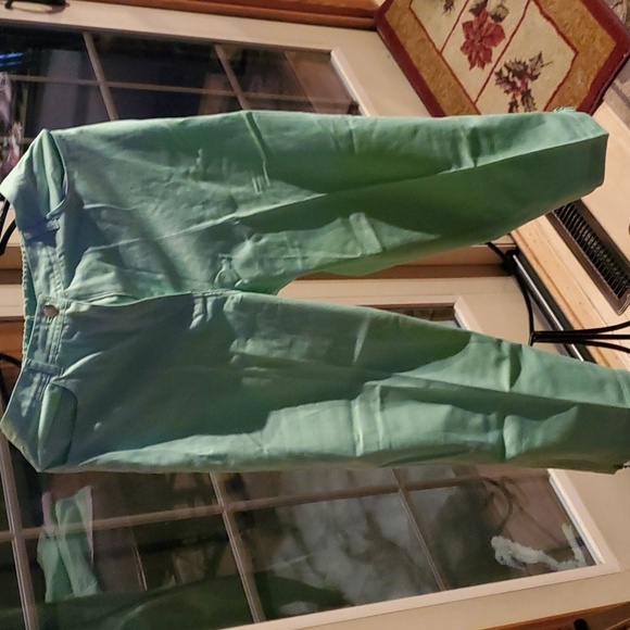 Quacker Factory Embellished 2 Pc Green Denim Pink Rhinestone Sz S Jacket & Pants - Picture 2 of 16